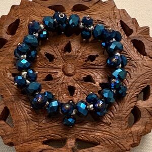 Blue AB Crystal Faceted Bead Stretch Bracelet